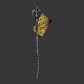 Rusty Metal Rod Weapon Alongside Worn Yellow DEAD END Sign With Red Arrow