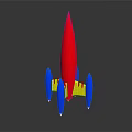 Space Exploration Colorful Rocket Model With Red Body Blue Fins And Yellow Base Structure