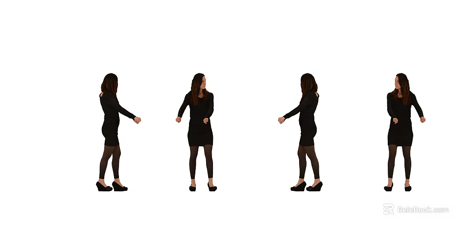 Woman Wearing Black Dress And Black High Heels In Different Standing Poses 3d model 