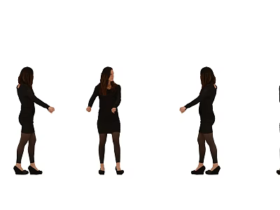 Woman Wearing Black Dress And Black High Heels In Different Standing Poses 3d model