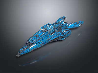 Futuristic Blue Aircraft With Intricate Patterns And Sleek Sci Fi Design 3d model