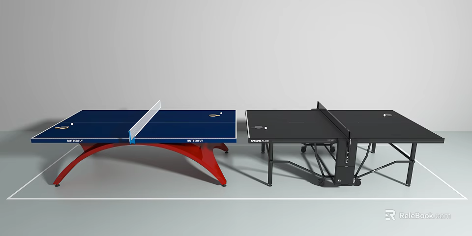 Sturdy Sports Equipment Table Tennis Tables With Blue Black Surfaces And Reinforced Leg Structures For Indoor Use 3d model 