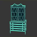 Vintage Deep Blue Cabinet with Diamond Lattice Glass Doors and Golden Knobs Drawers