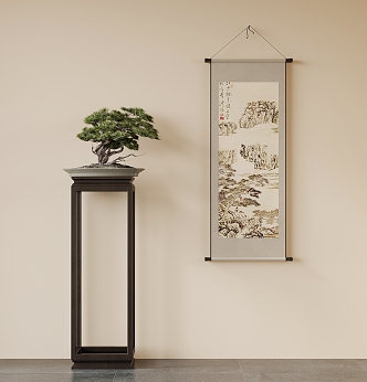 New Chinese Bed Flower Rack Bonsai Decorative Hanging Painting 3d model