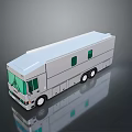 Modern White Motorhome Featuring Green Windows Multiple Wheels And Sleek Design