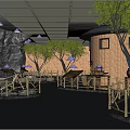Traditional Cultural Center Exterior With Natural Trees Stone Landscape And Display Facilities