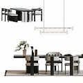 Minimalist Tea Table and Chairs Setup With Ceramic Teaware Potted Plant and Pendant Light 3d model