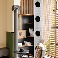 Indoor Wooden Cat Tree With Scratching Post Perches And Two Cats