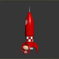 Detailed Red Rocket Model with Small Toy Figure on Reflective Display Base 3d model