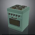 Light Green Kitchen Gas Stove With Four Burners Oven And Control Knobs