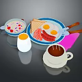 Delicious Breakfast Spread With Oatmeal Toast Fried Eggs Sausages Boiled Egg And Coffee