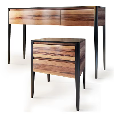 Modern Wooden Desk With Drawers And Black Metal Legs For Home Study 3d model