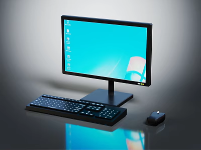 Clean Modern Computer Desktop Setup With Monitor Keyboard And Mouse 3d model