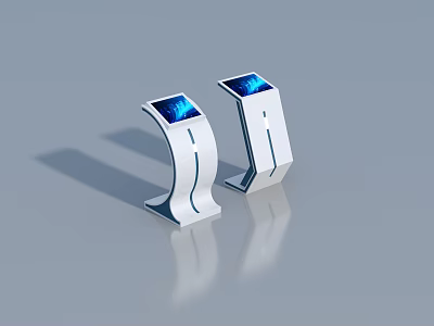 Two White All in One Machines Blue Screens Sleek Design On Smooth Surface With Reflections 3d model