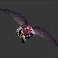 Fantasy Character In Traditional Outfit With Red Hair Fan Black Bird Wings And Ornate Headpiece