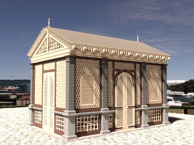 Traditional Chinese Ancient Architecture With Classic Roof Lattice Windows Carved Decorations And Stone Base 3d model