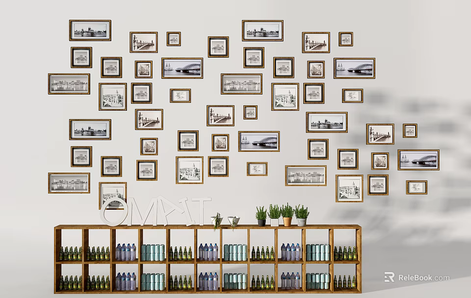 Creative Photo Wall Interior With Multiple Framed Pictures And Decorative 3d model