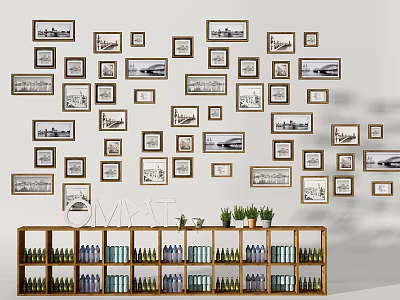 Creative Photo Wall Interior With Multiple Framed Pictures And Decorative 3d model