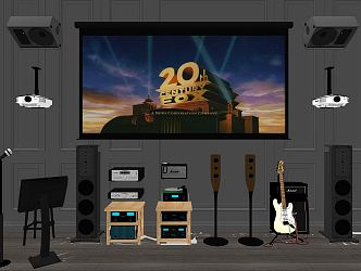 Modern Projector Curtain Audio Guitar Equipment 3d model