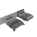 Modern Double Bed With Upholstered Headboard And Cozy Neutral Bedding 3d model