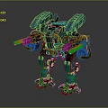 Blue Mech Character With Mechanical Armor And Dual Weapons Standing In Dark Background