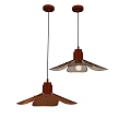 Two Modern Pendant Lights With Petal Shaped Wooden Shades And Metal Frames