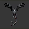 3D Fantasy Dragon Creature With Spread Black Wings And Curled Tail