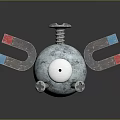 Game Movie Character Featuring Round Metallic Body Single Large Eye Horseshoe Magnet Arms With Red Blue Ends
