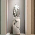 Elegant Luxurious Decorative Ornament Set With Wooden Pedestal And Gold Carved Accents