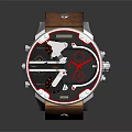 Stylish Modern Watch Accessory With Brown Leather Strap Silver Dial And Red Hands