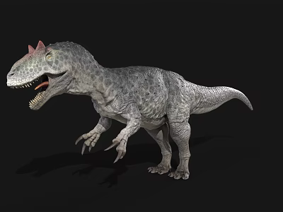 Realistic Dinosaur 3D Model With Gray Skin Red Head Horns Open Mouth And Black Background 3d model