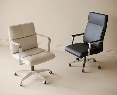 Modern Minimalist Office Chairs With Leather Upholstery Metal Armrests And Wheels In Beige And Black 3d model