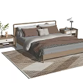 Minimalist Wooden Double Bed With Bedside Tables Table Lamps Pillows Blanket And Rug