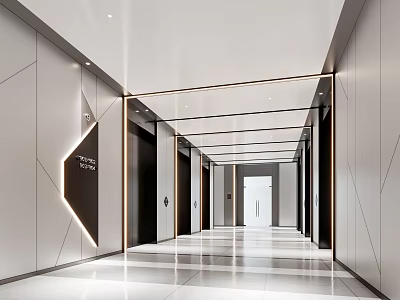 Modern Elevator Corridor With Sleek Doors Recessed Lighting And Polished Tile Floor 3d model