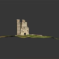 Ancient Castle Ruins Model With Green Grass Tower And Stone Structures 3d model