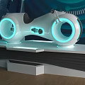 Smart Machines Featuring Illuminated Rings On Display Stands With Futuristic Tech Background 3d model