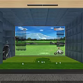 Indoor Golf Simulator for Fitness Training with Virtual Course Display and Green Practice Area