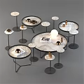 Elegant Modern Round Dining Table With Marble Top Black Metal Legs And Side Tables