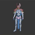 3D Model Of Mythical Character In Silver Armor With Blue Cape And Horned Helmet