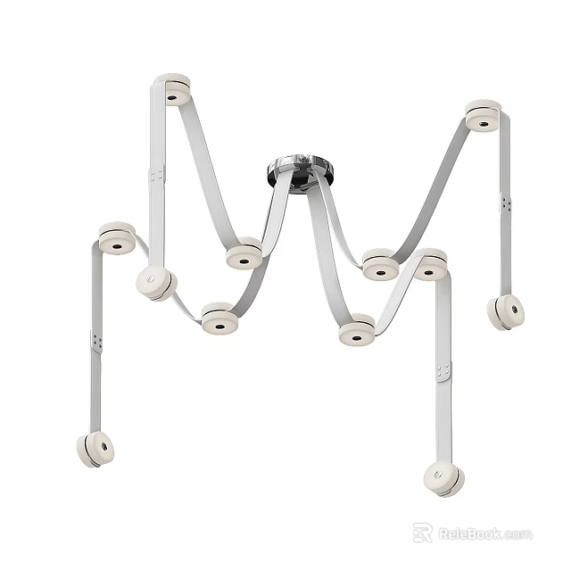 Modern Geometric Chandelier With Silver Metal Arms And Round Light Heads 3d model 