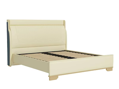 Double Bed With Beige Upholstered Headboard Modern Design And Wooden Frame 3d model