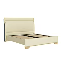 Double Bed With Beige Upholstered Headboard Modern Design And Wooden Frame