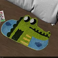 Crocodile Shaped Kids Rug With Colored Pencils And Drawing Paper On Wooden Floor