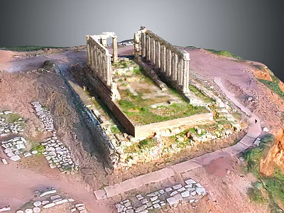 Ancient Ruins Site Featuring Stone Columns Remains Grass And Stone Paths 3d model