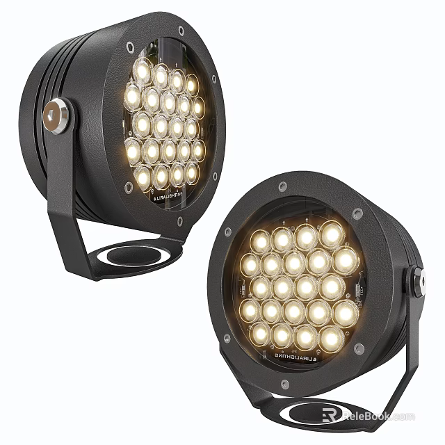 Black LED Flood Lights With Multiple Bulbs And Heavy Duty Outdoor Housing 3d model 