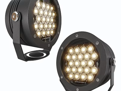 Black LED Flood Lights With Multiple Bulbs And Heavy Duty Outdoor Housing 3d model