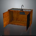 Wooden Sink Cabinet With Open Doors Faucet Countertop And Storage Space