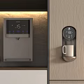 Modern Water Dispenser And Coffee Machine With Digital Displays In Kitchen