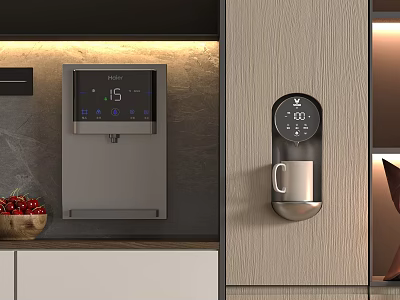 Modern Water Dispenser And Coffee Machine With Digital Displays In Kitchen 3d model