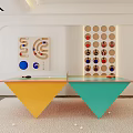 Multifunctional Sports Equipment Featuring Colorful Triangular Game Table And Wall Dartboards In Modern Indoor Space
